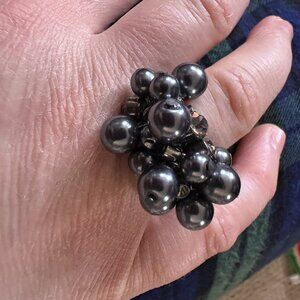 H&M retro beaded ring grey black sz 7